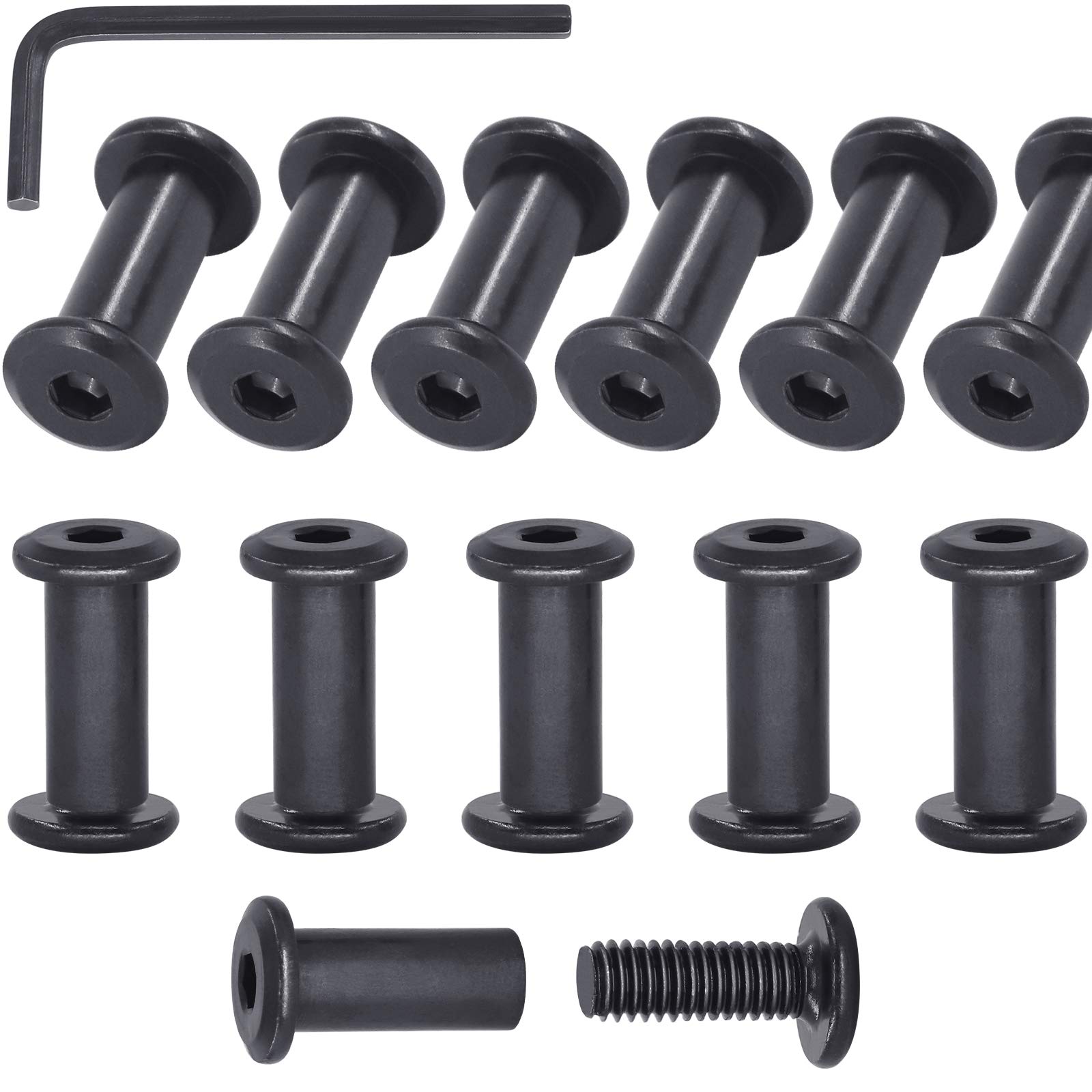 Mardatt Women's Black 12Sets M6x16mm Hex Socket Cap Bolts And Barrel Nuts, Crib Bolts Flat Head Binding Bolt Screw Post For Belt Buckle Leather Furniture