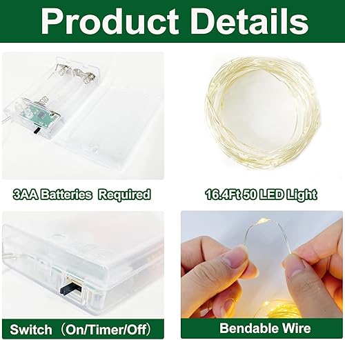 Miniatura 2 de TURNMEON Paquete de 3 y temporizador guirnalda de luces decorativas en total de 150 LED50 pies, funciona con pilas, para el hogar, interior,
