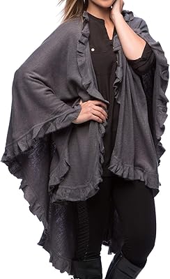 stylesilove Michonne Collection Knit Ruffled 44 x 78 Inch Slate Wrap for Cold Weather