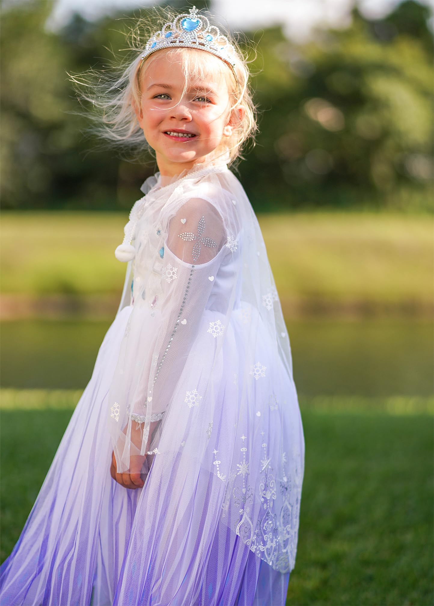Aoiviss Vestido de Princesa de Lentejuelas para Niñas Disfraz de Princesa de Manga Larga de Diamante Blanco Fiesta Carnaval