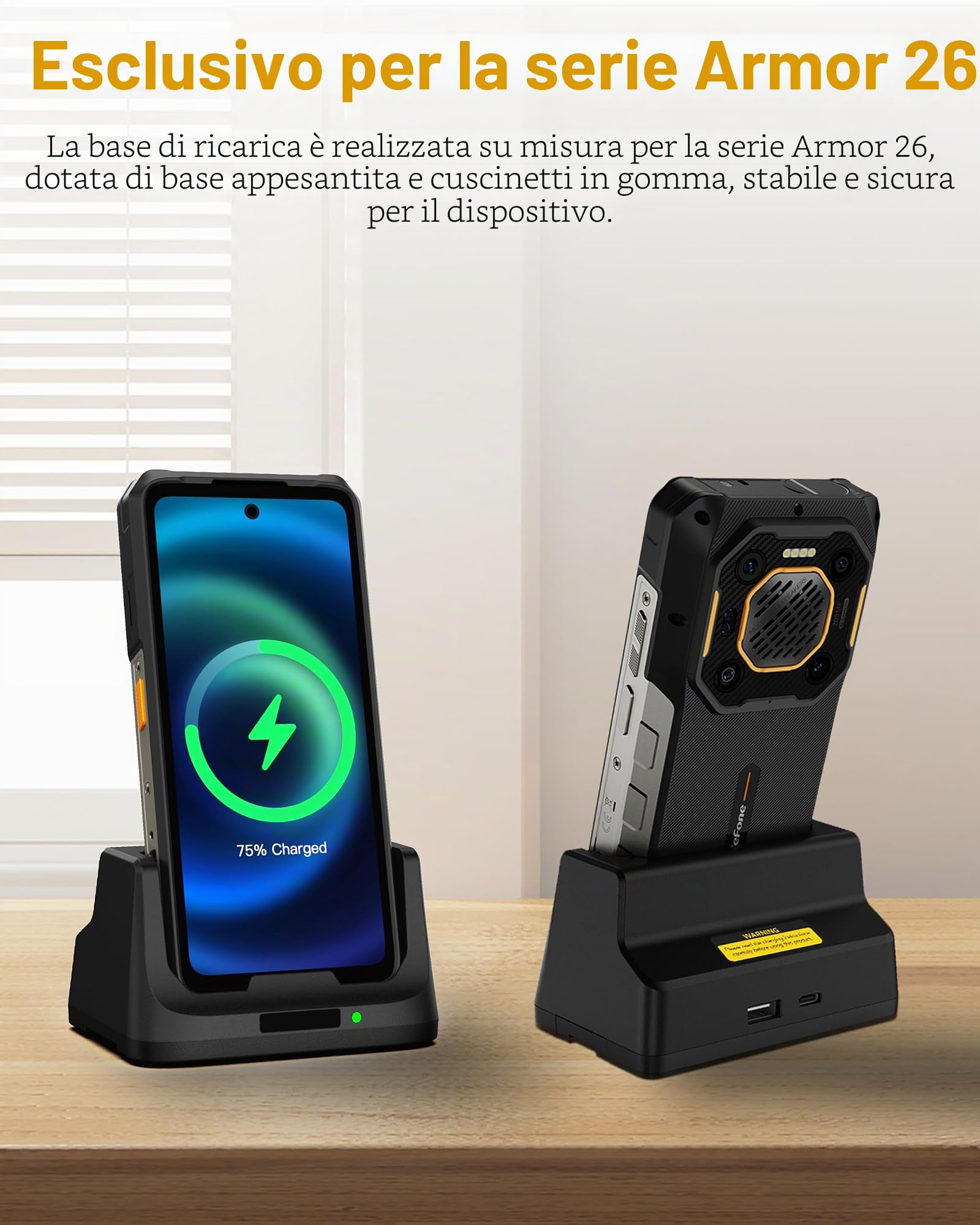 Ulefone Armor 26 Ultra Stazione di Ricarica da Tavolo per Telefono Cellulare da Esterno, Caricabatterie Wireless da 33 W per Smartphone