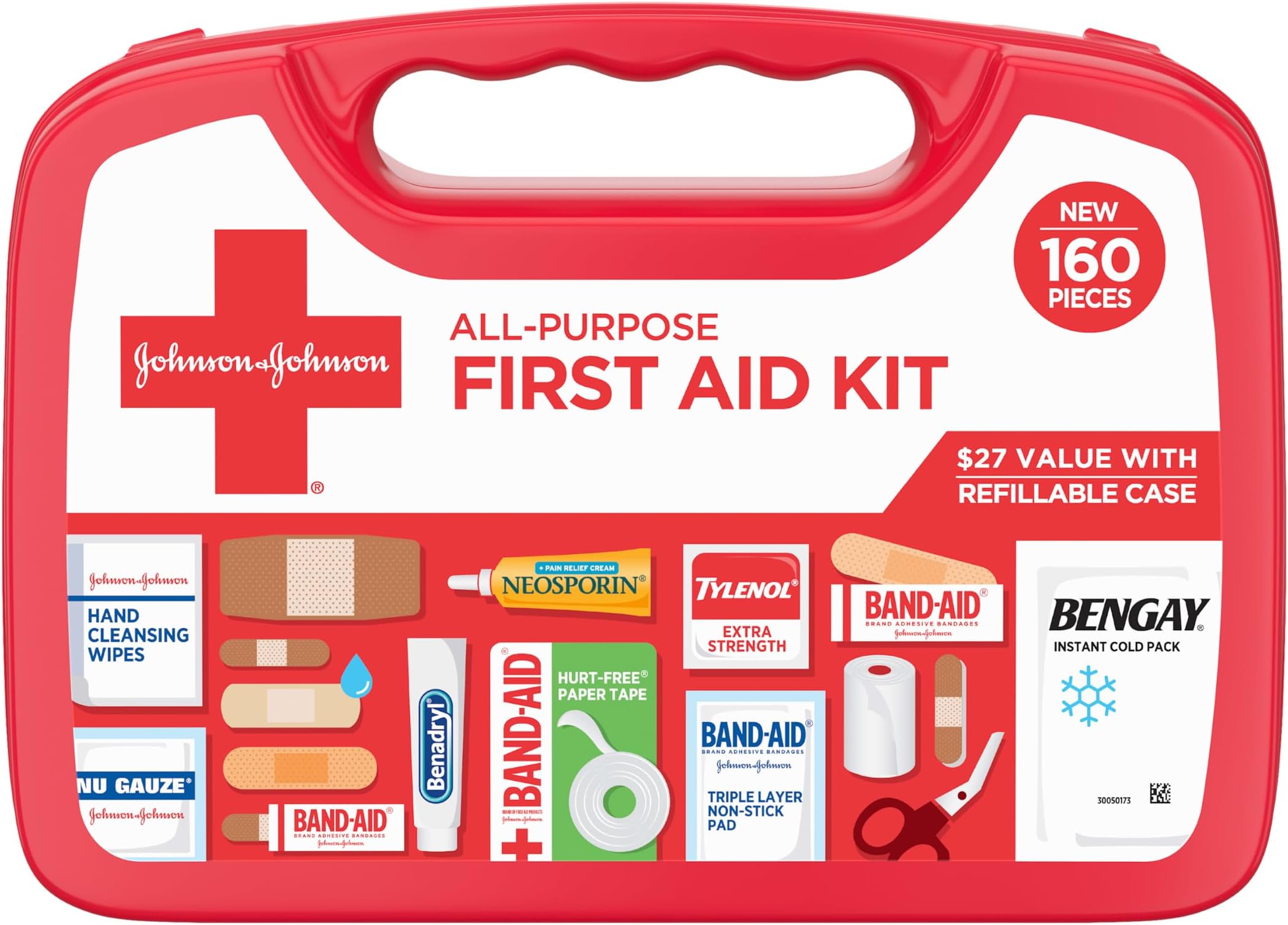 BAND-AID Brand All-Purpose Portable Compact First Aid Kit for Minor Cuts, Scrapes, Burns & Aches, Wound Care Essentials for Home, Car, Dorm, Travel, Cruise, Camping & Outdoor Emergency Kit, 160 Piece
