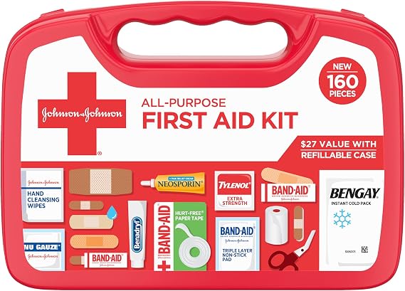 BAND-AID Brand All-Purpose Portable Compact First Aid Kit for Minor Cuts, Scrapes, Burns & Aches, Wound Care Essentials for Home, Car, Dorm, Travel, Cruise, Camping & Outdoor Emergency Kit, 160 Piece