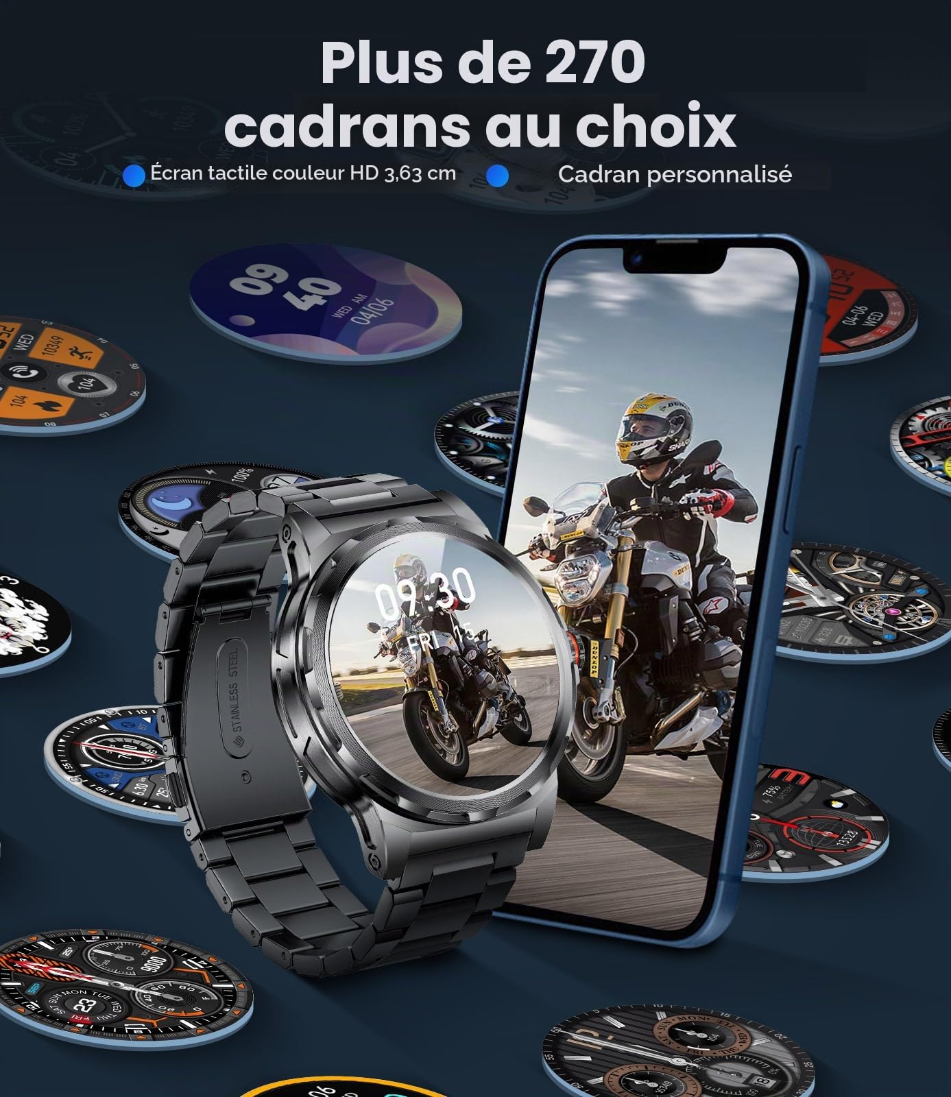 LIGE Montre Connectée Homme 1.43" AMOLED, Bluetooth, 120+ Sport, IP68 | Écran HD AMOLED, 360mAh Batterie Autonomie Prolongée, Bluetooth Appels, Notifications, Suivi Santé, pour iOS/Android