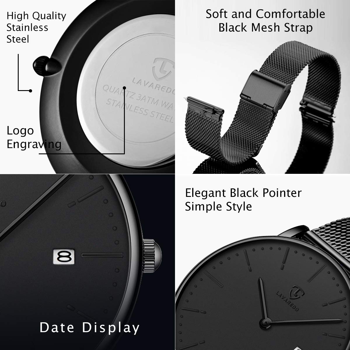 Orologio da polso da uomo, stile minimalista, semplice, con data analogica, cinturino in rete in acciaio inox