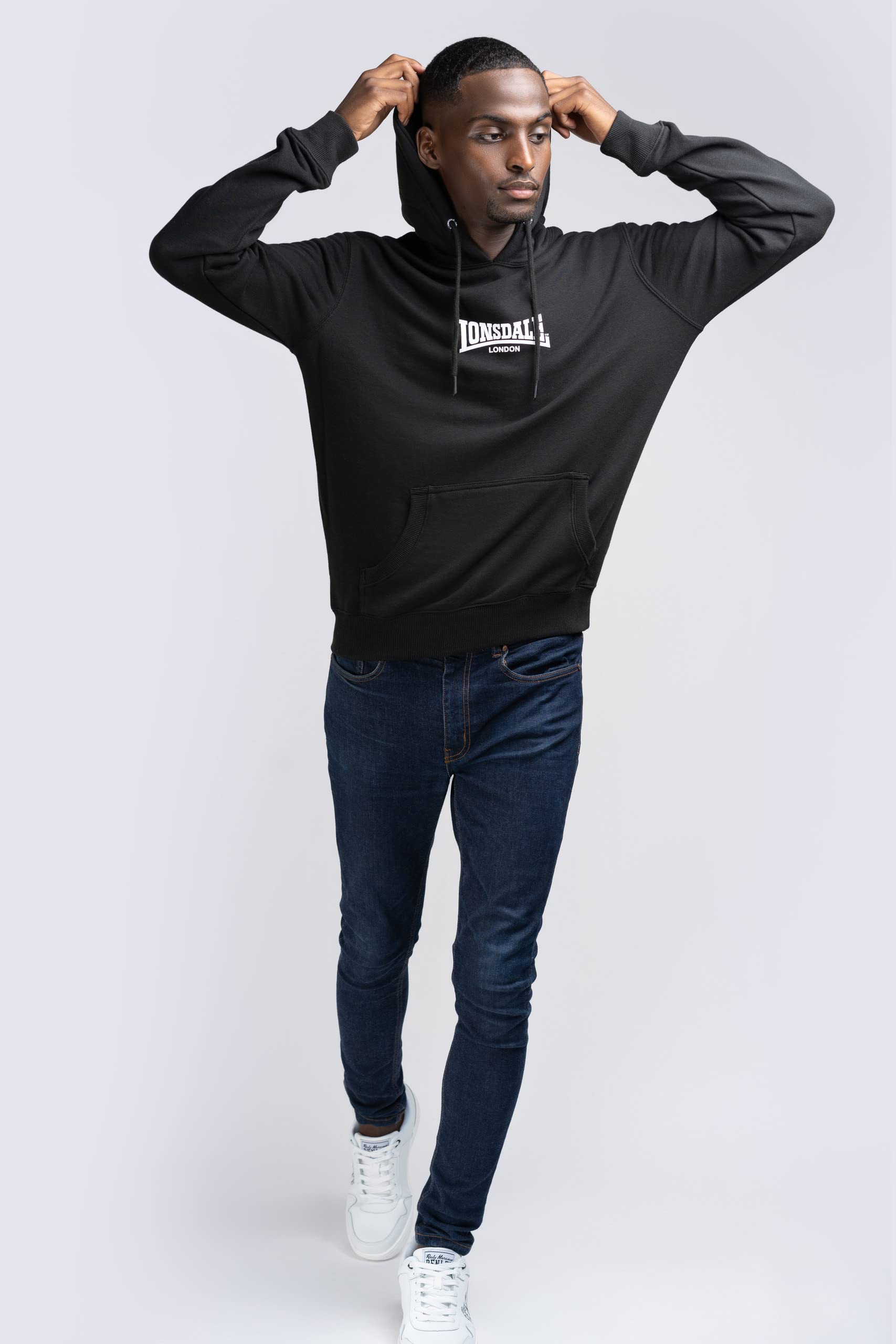 Lonsdale London BEETHAM Uomo Felpa con Cappuccio Nero 60% Cotone, 40% Poliestere Regular