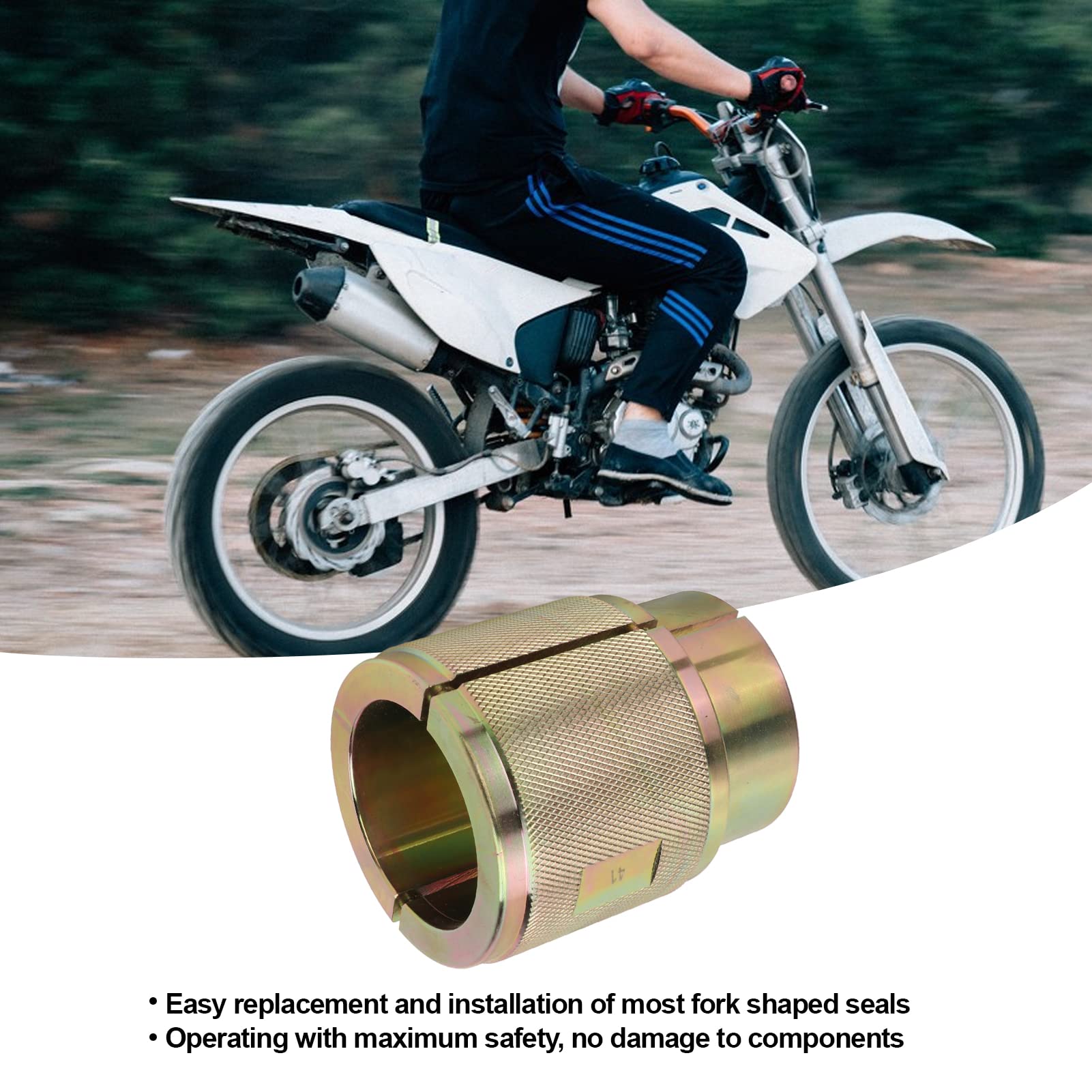 KIMISS Strumento per Driver per Paraolio Forcella, Strumento per Driver per Paraolio a Forcella Rovesciata per Motocicletta Design Diviso in Acciaio al Carbonio Universale per la(41mm/1.61in)