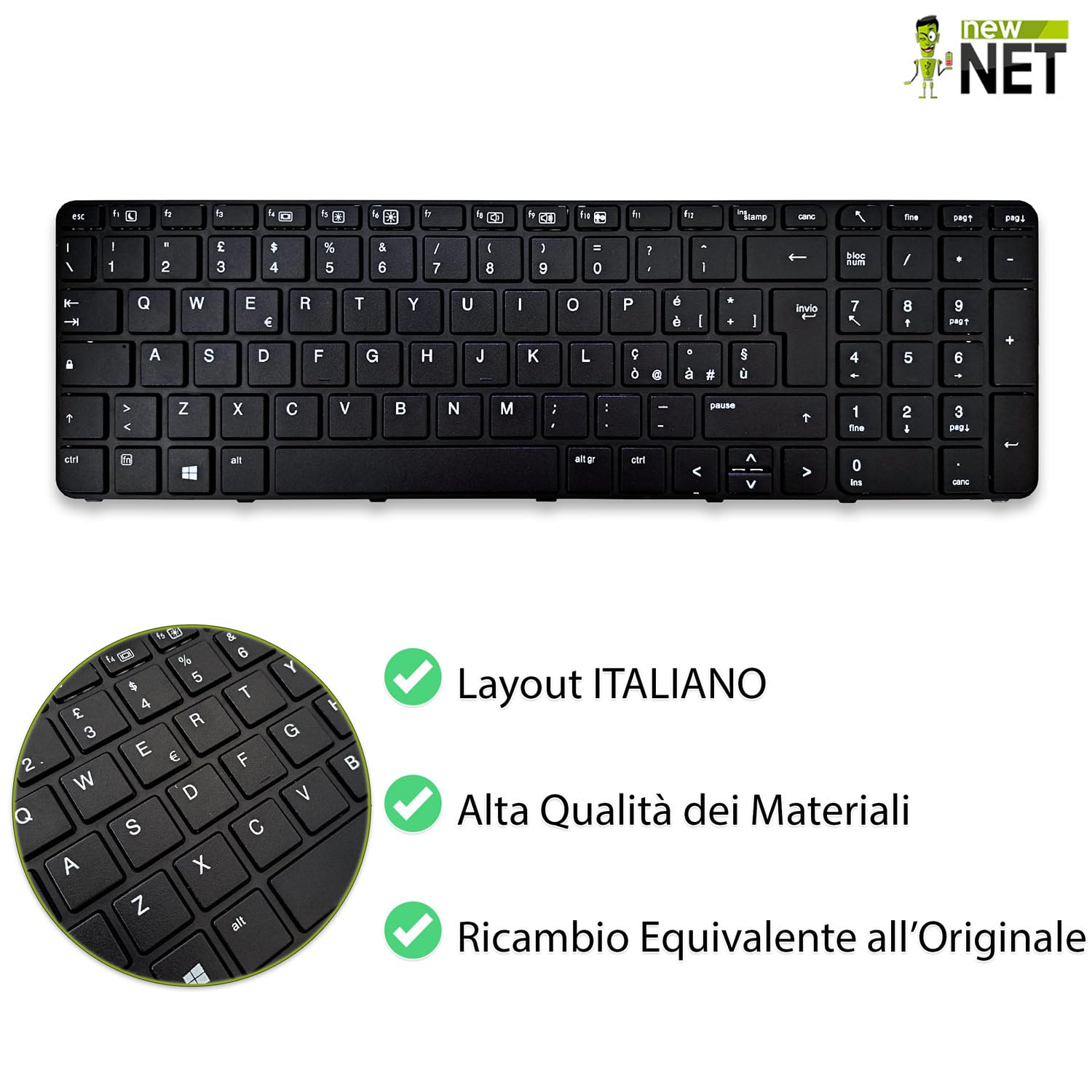 new net - Tastiera Compatibile con Notebook HP 827028-061, 841136-061, 837549-BB1, NSK-CZ5SQ [Frame Nero - Layout ITA]