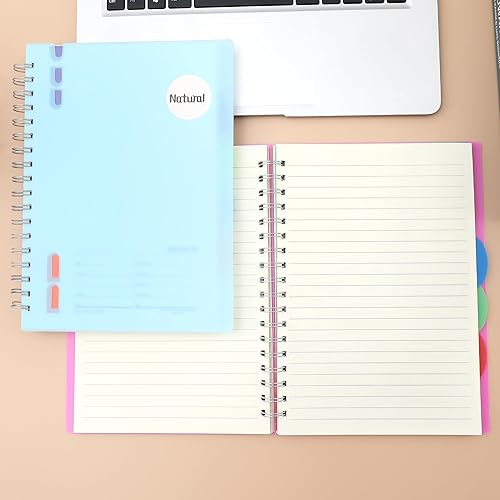 Miniatura 8 de Cuaderno de espiral con rayas anchas de 5 materias con pestañas divisorias de 7.3 x 10.3 pulgadas, cuadernos grandes a rayas para trabajo, 206