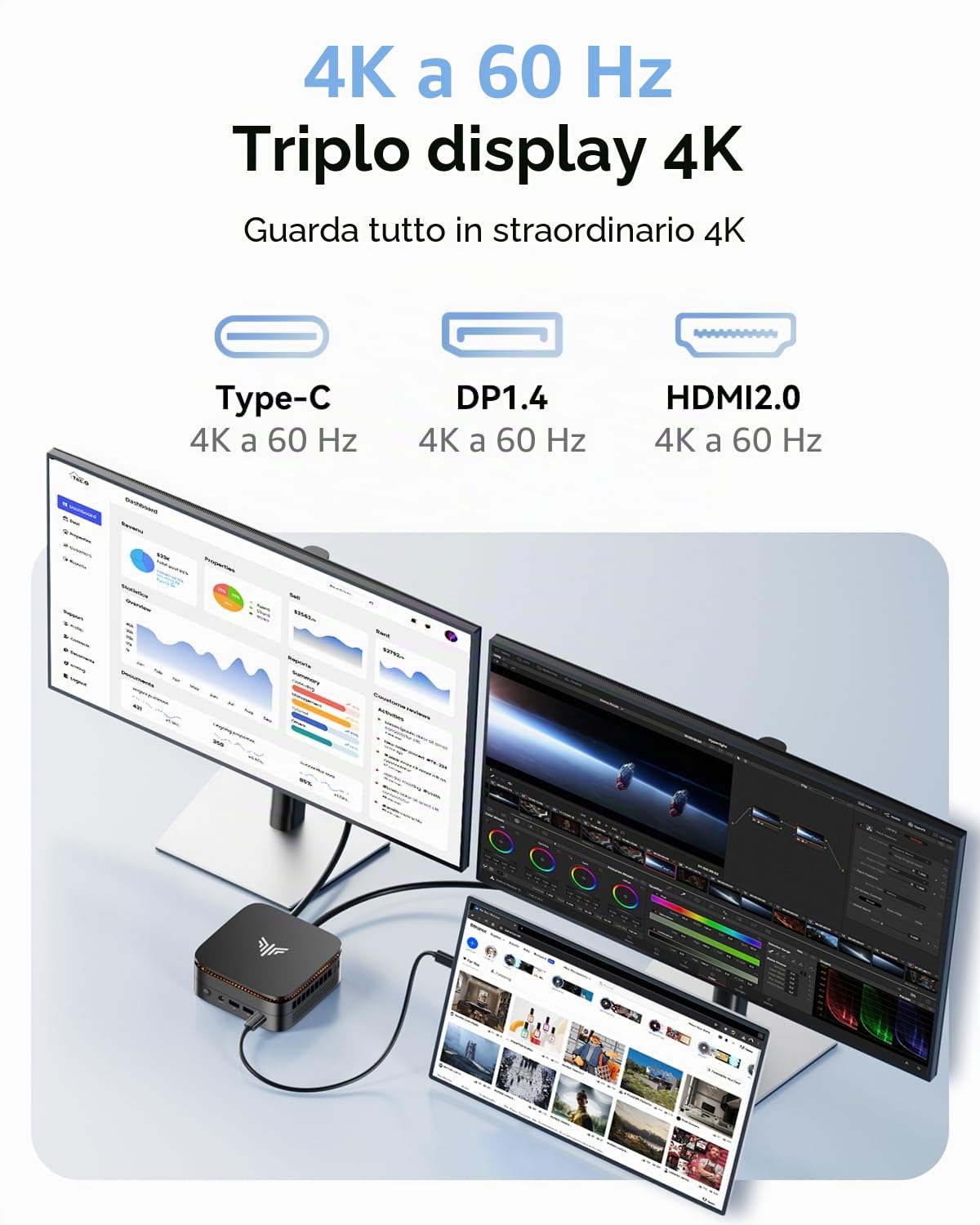 NiPoGi Pinova P1 Mini PC ΑΜD 4300U(Max 3.7GHz, 4C/4T) 16GB DDR4 256GB SSD Mini Desktop Computer, Triplo Display DP 1.4+HDMI 2.0+USB 3.2 Type-C 4K@60Hz /WiFi 5/BT 4.2 Radeon Graphics