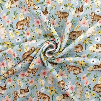 Floral Easter Bunny and Chicks Printed Liverpool Bullet Fabric Textured Knit 4 Way Stretch - 6" Strip