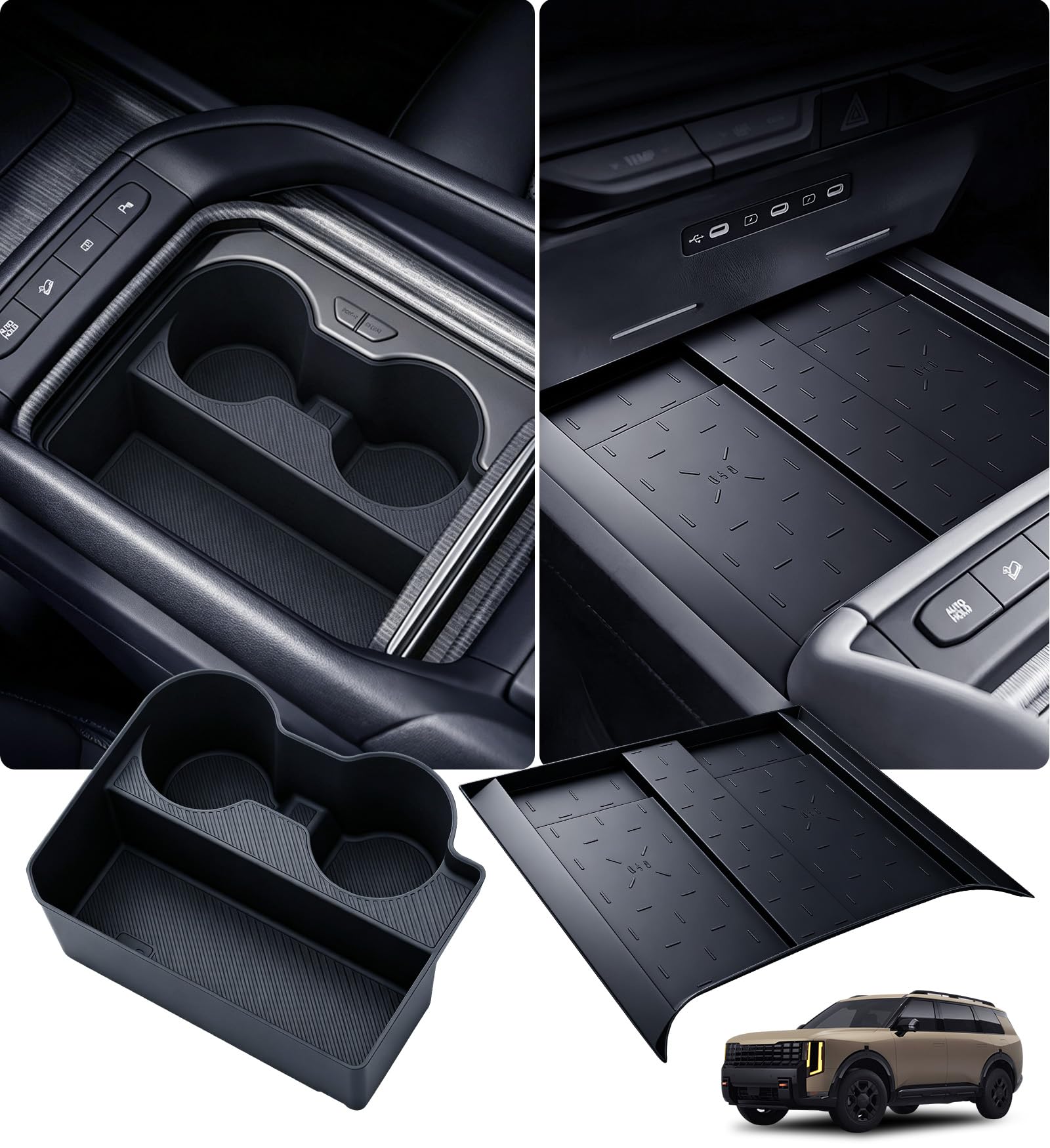Cup Holder Inserts &amp; Wireless Charging Protective Mat for KIA Telluride 2027+ (Only for SX Presitige/X-Line SX Presitige/X-Pro SX Presitige) Interior Accessories Cup Holders Charger Pad Covers