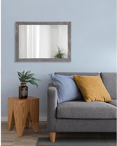 Vista 67 de AAZZKANG Espejos para pared, espejo colgante con marco de madera rústica, 20 x 16 pulgadas, decorativo para casa de campo, dormitorio, baño, sala