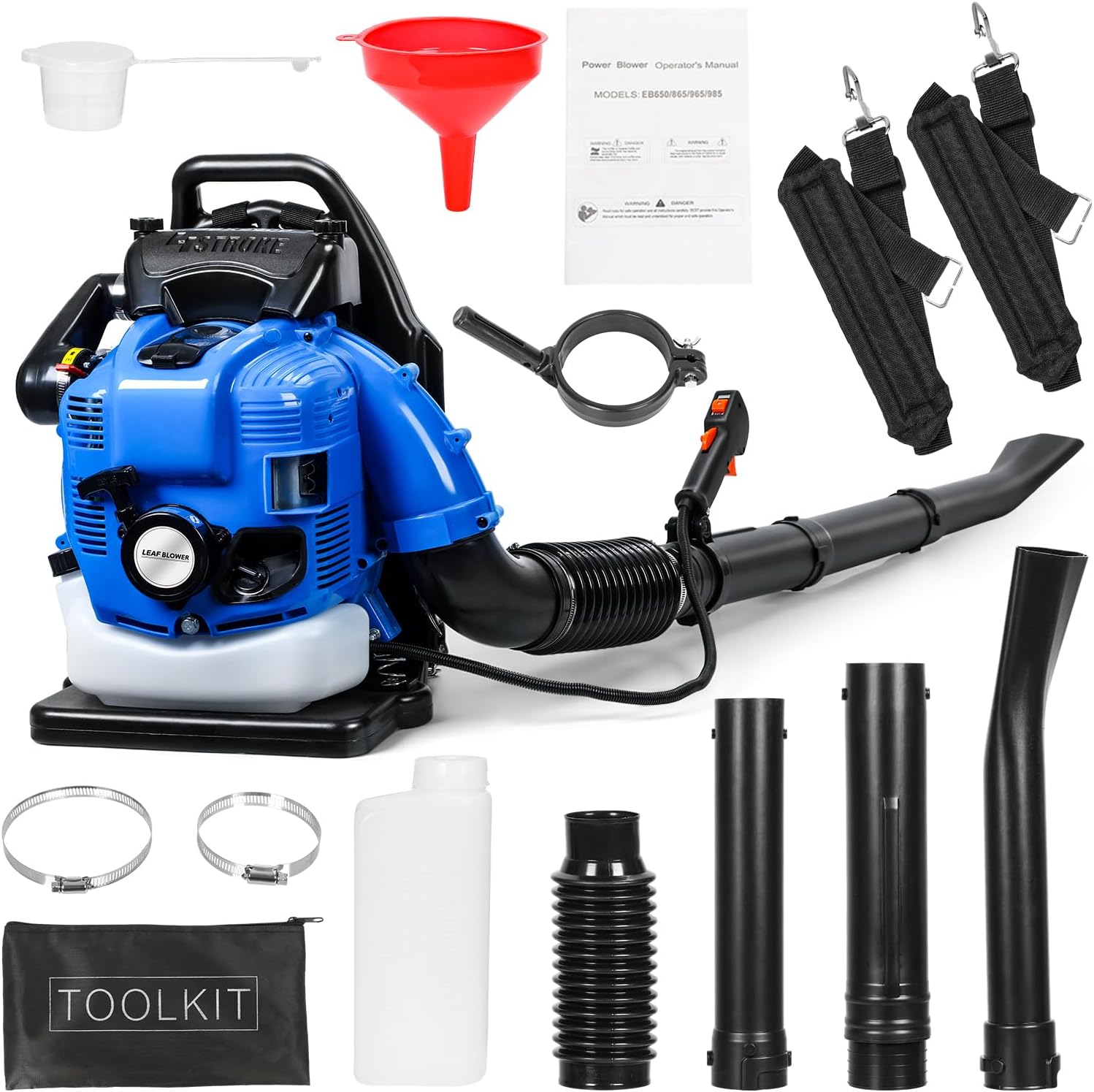 4 Stroke Backpack Leaf Blower, 75.6CC Gas Powered Cordless Grass Blower Lawn Blower Single Cylinder Air Cooled Cleaner Garden Tool for Lawn Yard Blowing Dust Debris 750CFM Blue