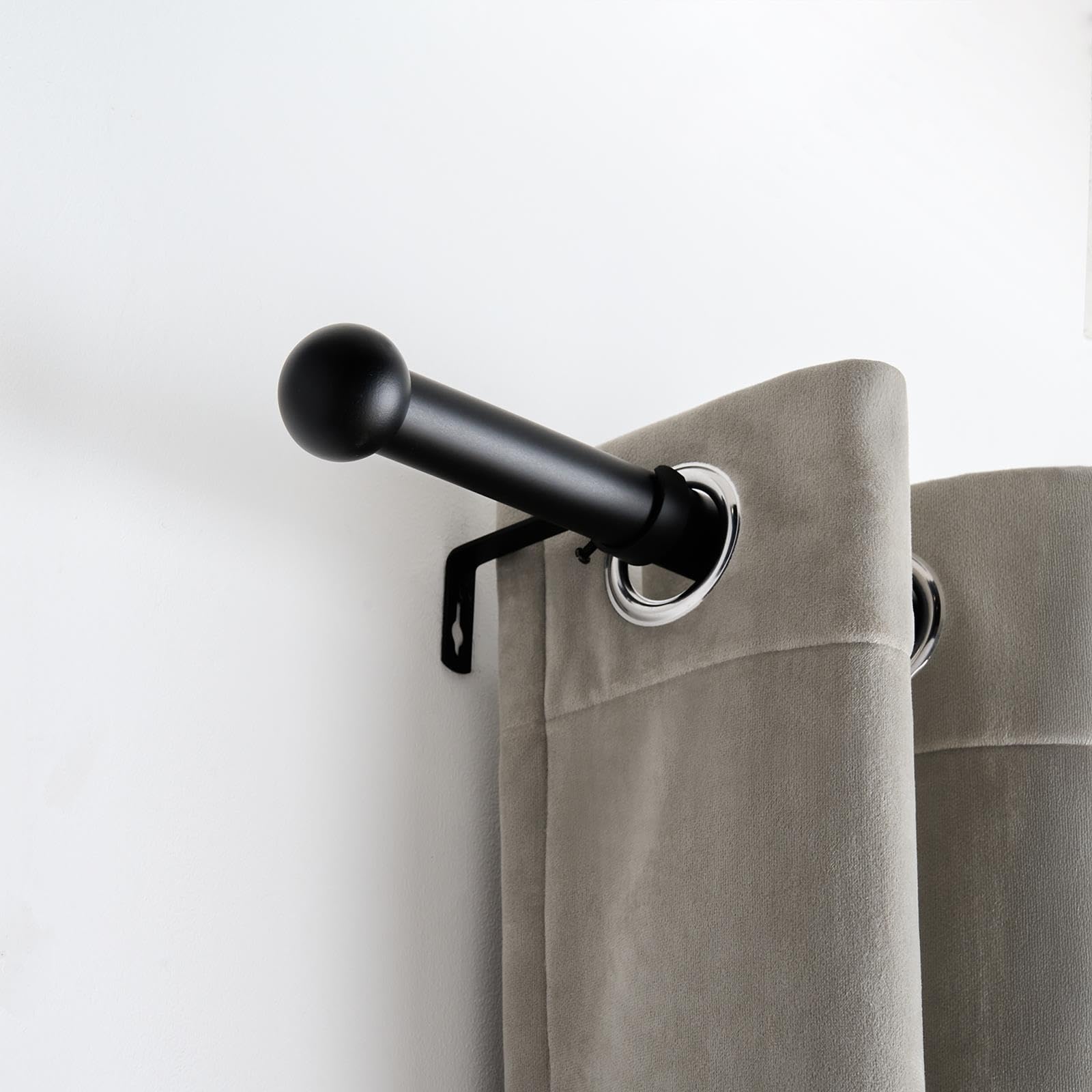 OHS Curtain Pole 120 to 220cm, Extendable Black Curtain Pole for Eyelet Curtains 28mm Curtain Rod with Ball Finials Adjustable Metal Curtain Poles Brackets Included