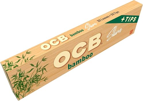 OCB - Bamboo King Slim Size Rolling Papers with Tips - 3 Booklets with 32 Leaves per Booklet