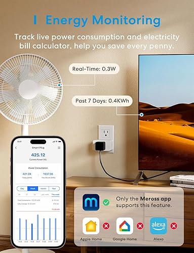 Miniatura 3 de meross Matter - Enchufe inteligente, toma inteligente de monitoreo de energía, enchufe Wi-Fi funciona con Alexa, Apple HomeKit, Google con