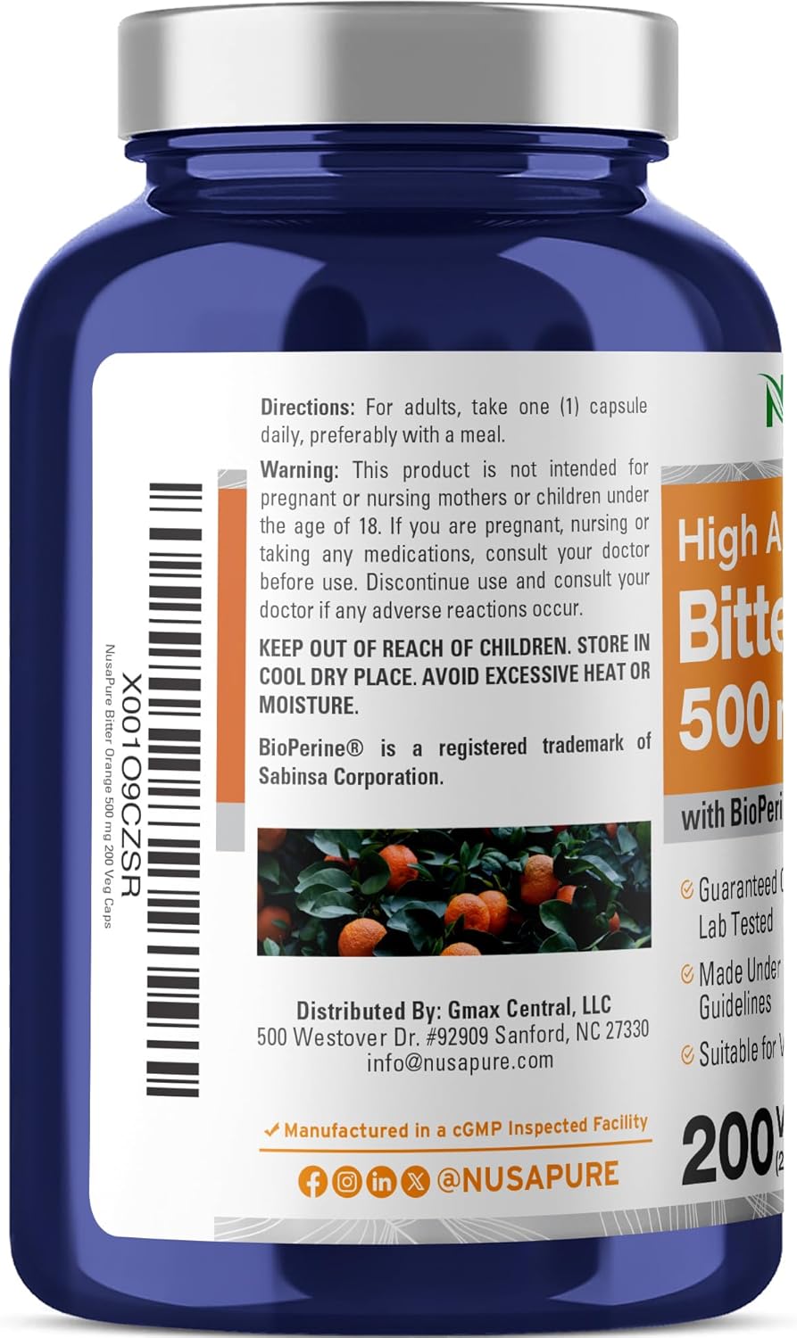 NusaPure Bitter Orange - Suitable for Vegetarian/Vegan, Non - GMO - 500mg 200 Capsules - Image 3