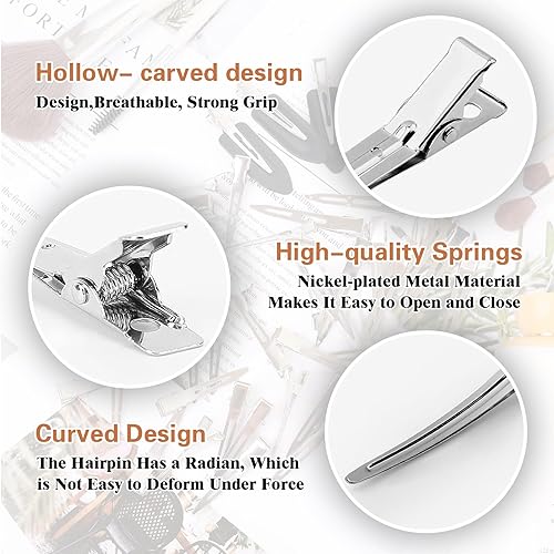 Miniatura 6 de Pinzas de pelo de metal plateado para mujer, diseño de pico de pato pequeño, 44 pinzas largas de rodillo de cocodrilo, salón, lazos para bricolaje,