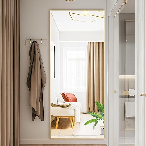 Vista 8 de DUMOS - Espejo de pie arqueado de cuerpo completo con soporte, marco de aluminio, para colgar o apoyar, nanocristal inastillable, para decorar