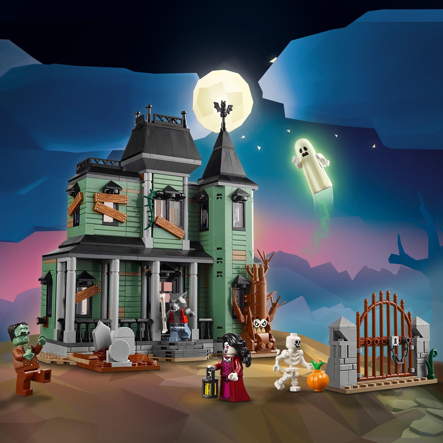 LEGO Creator 3 w 1 Nawiedzona rezydencja 31167 | Zestaw klocków konstrukcyjnych, model domu do przebudowy na pociąg lub statek, prezent dla dzieci od 9 lat, 736 elementów