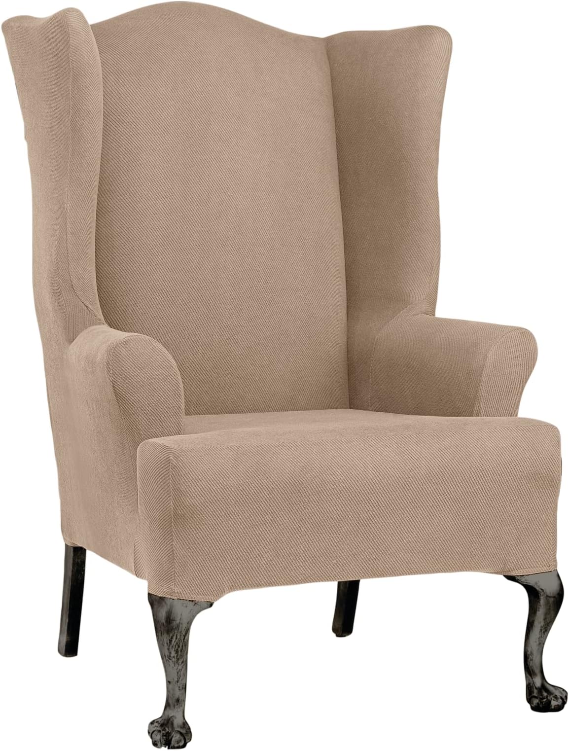 SureFit Home Décor Stretch Wingback Chair Slipcover, Relaxed Fit, Polyester/Spandex, Machine Washable, One Piece, Taupe Color