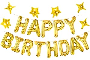 24pcs Premium Gold 3D Happy Birthday Foil Balloons Letter Banner and Star...