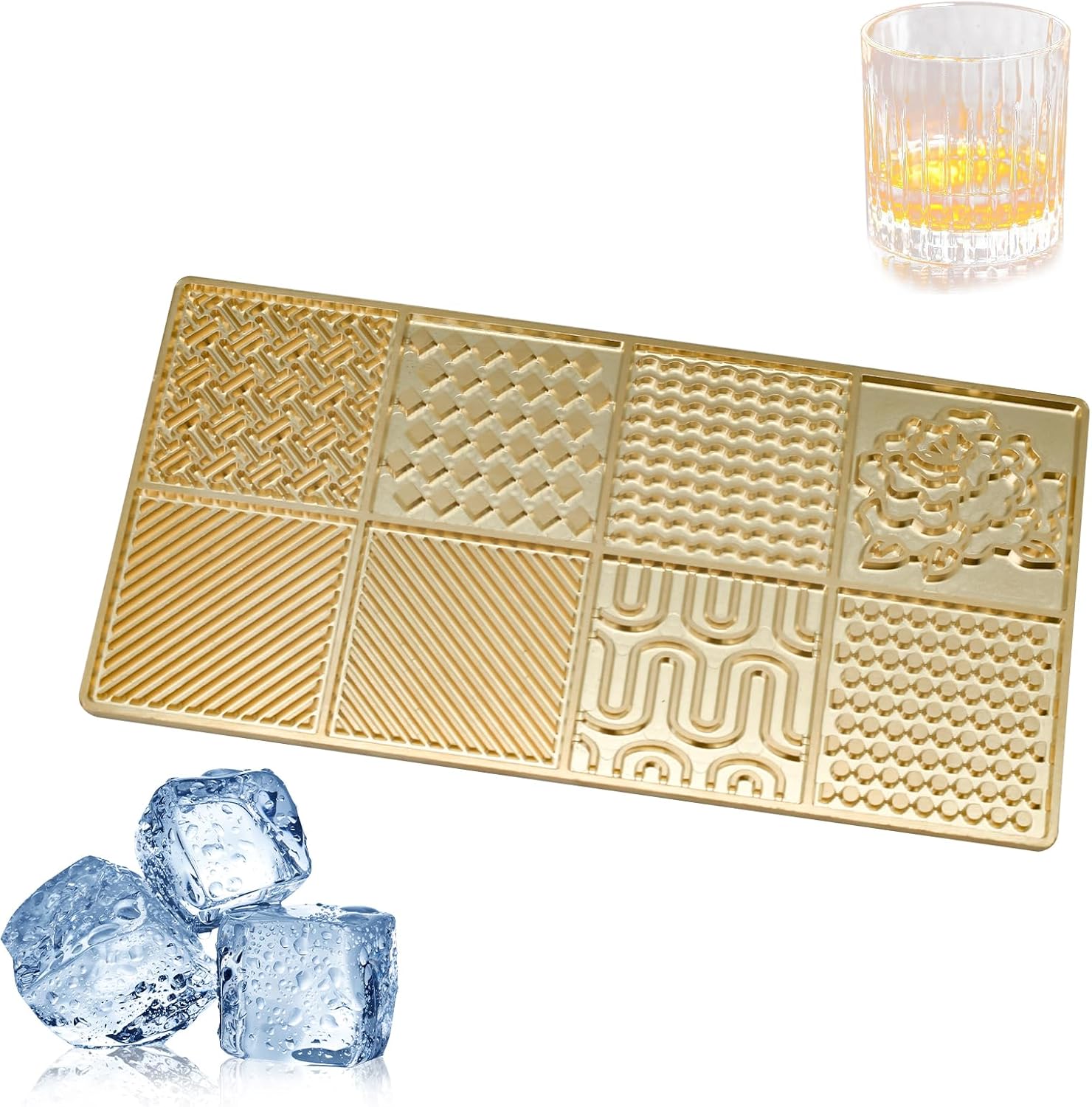 Copper Ice Cube Molds Tray, Large Square Ice Molds for Whiskey & Cocktails, Brass Craft Bartender Accessory (Rose)
