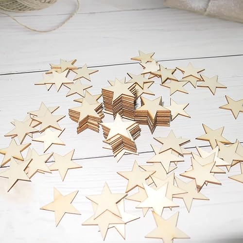 Miniatura 5 de Estrellas pequeñas de madera de 1 pulgada para manualidades, 200 piezas de adornos de madera sin terminar para hacer banderas de madera y