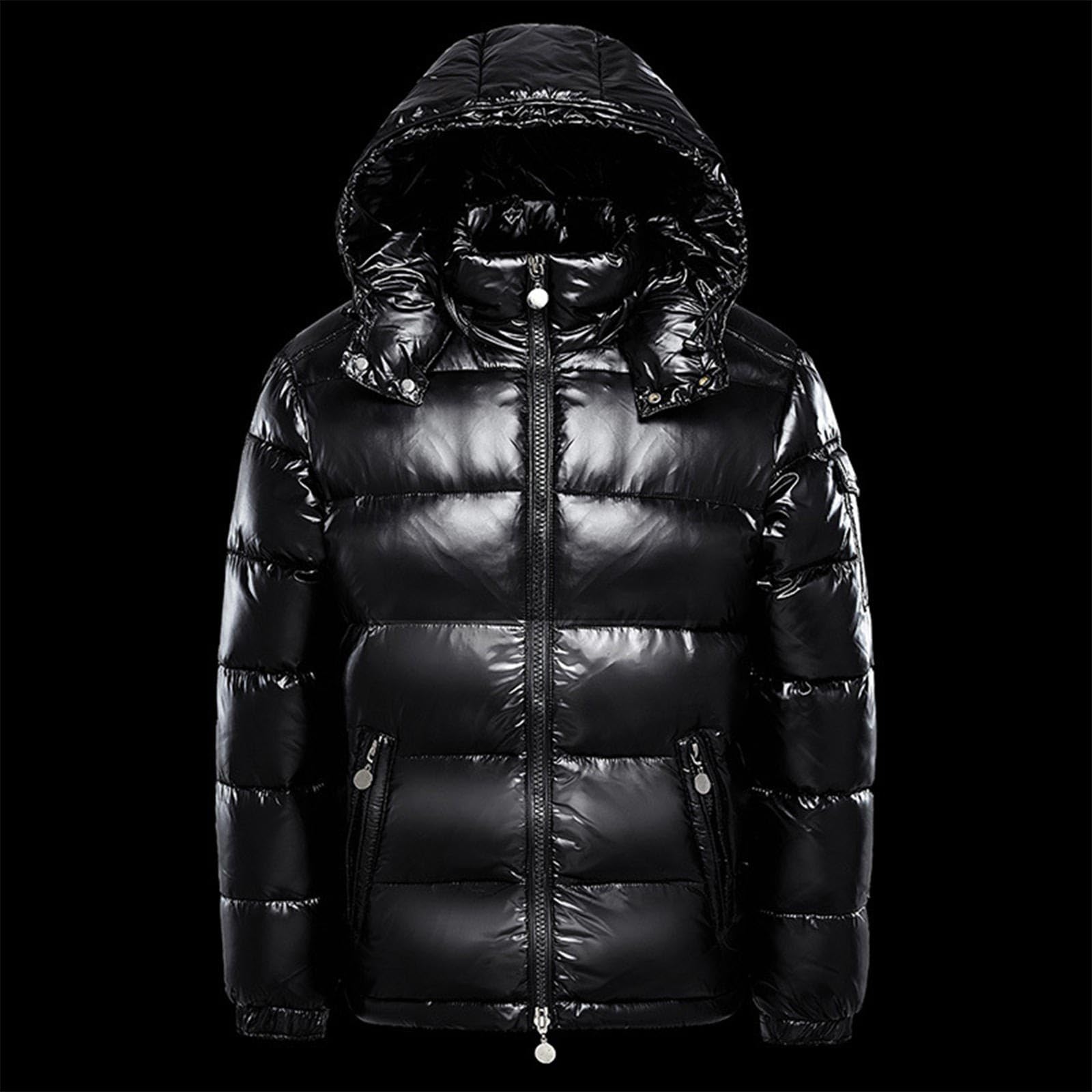 Piumino lucido da uomo nero invernale caldo piumini cappotto impermeabile tinta unita giacca termica con cappuccio zip cappotto invernale parka invernale costumi escursionismo all'aperto