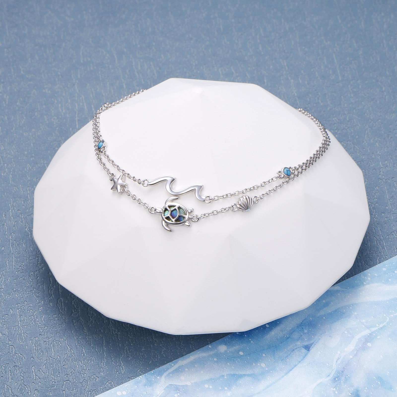 Flyow 925 Sterling Silber Doppelschichtige Schildkröte Fußkette