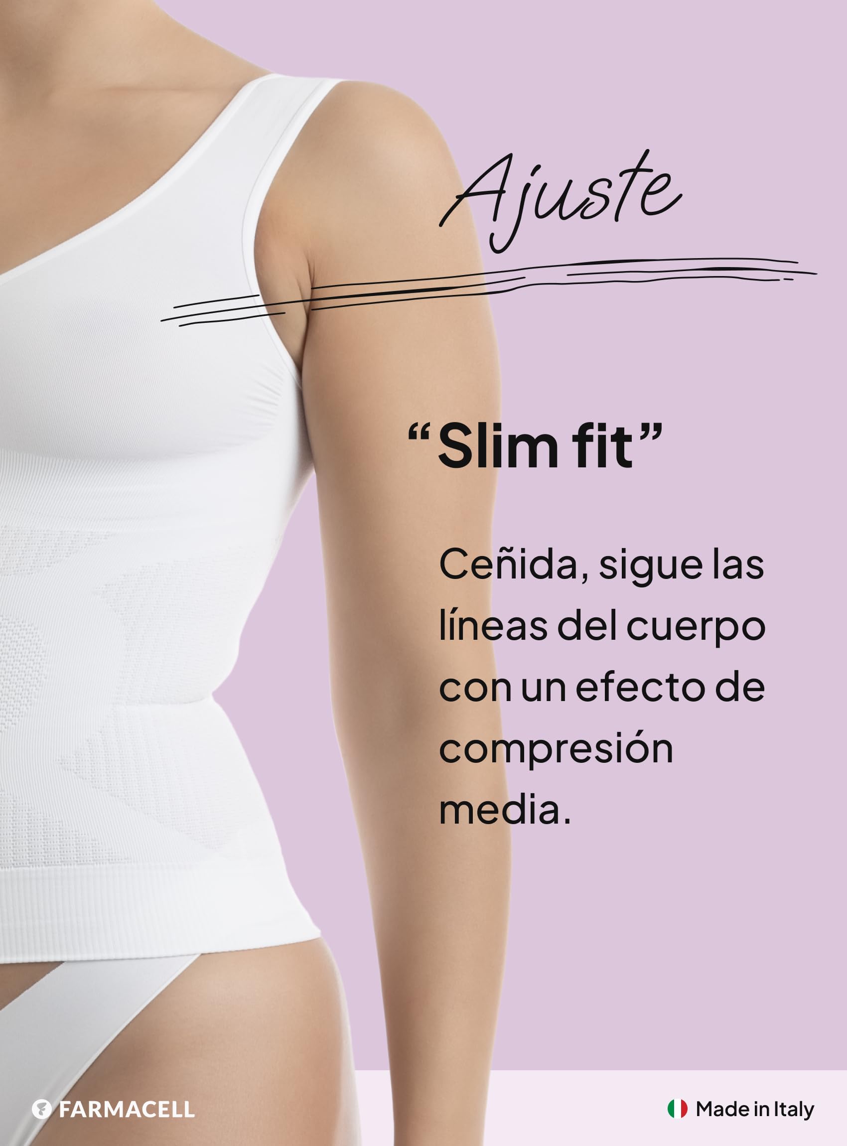 Farmacell Camiseta Reductora Mujer Anticelulitis Masaje con Efecto Push Up y Vientre Plano, Made in Italy, 342