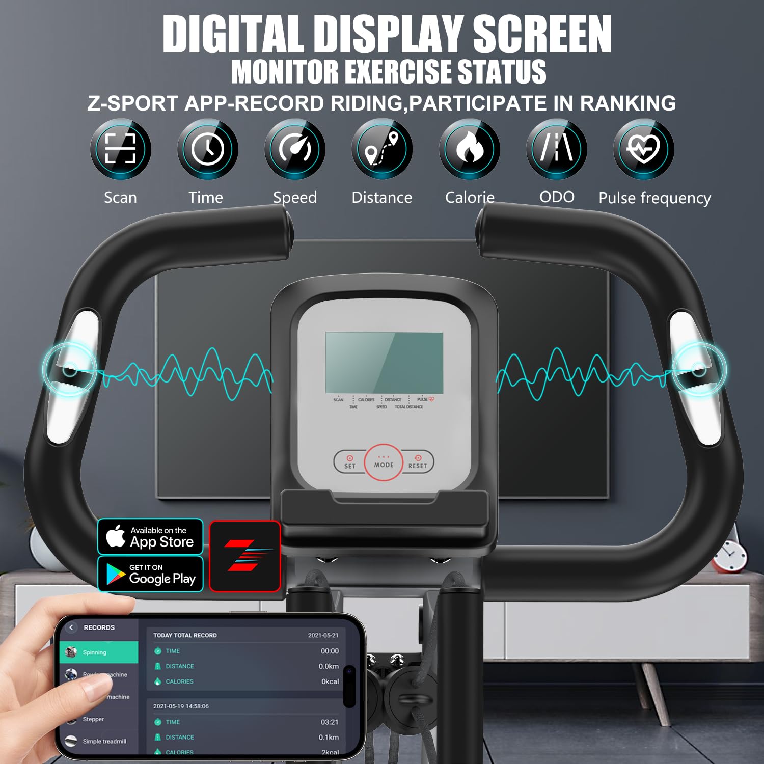Bicicleta estática 3 en 1 con aplicación, plegable en interiores con disco de cintura giratoria, pantalla digital y resistencia magnética de 10 niveles