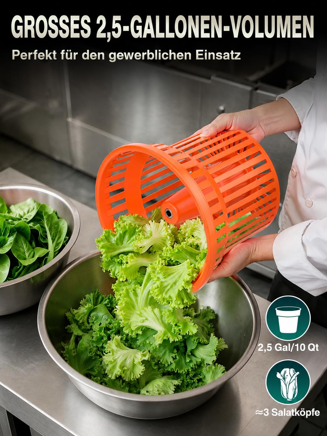 WantJoin salatschleuder groß mit 12-Liter salatdressing, rollende wagentatten mit silikon und drainaschen, 10qt-drehgeräte für einen manuellen salatschäler, salatschrauber küchenprofi