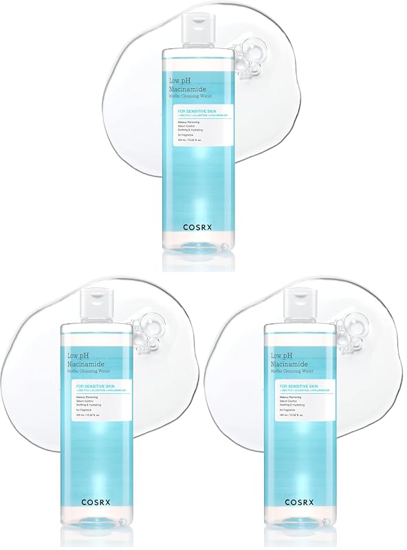 Água micelar de limpeza facial COSRX Low pH com niacinamida, 3 unidades de 400 mL
