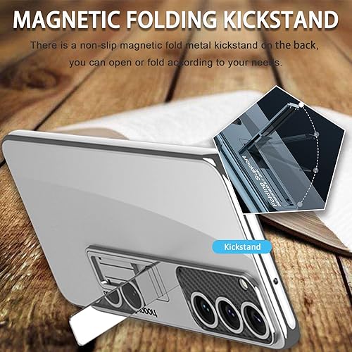 Miniatura 3 de Miimall Funda compatible con Samsung Galaxy S23, S23 con soporte, carcasa protectora translúcida chapada al vacío para Galaxy S23 5G (plateado)