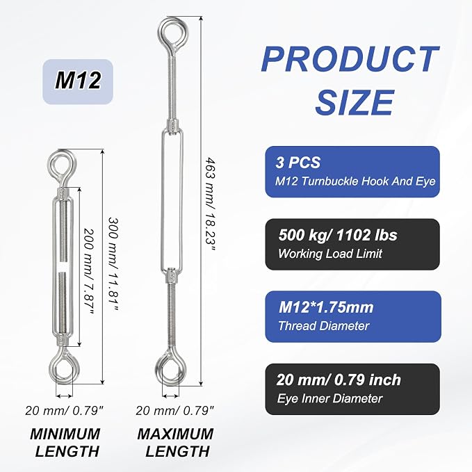 Tensores para cables Ojal M12 de acero inoxidable, pack 3 miniatura 2