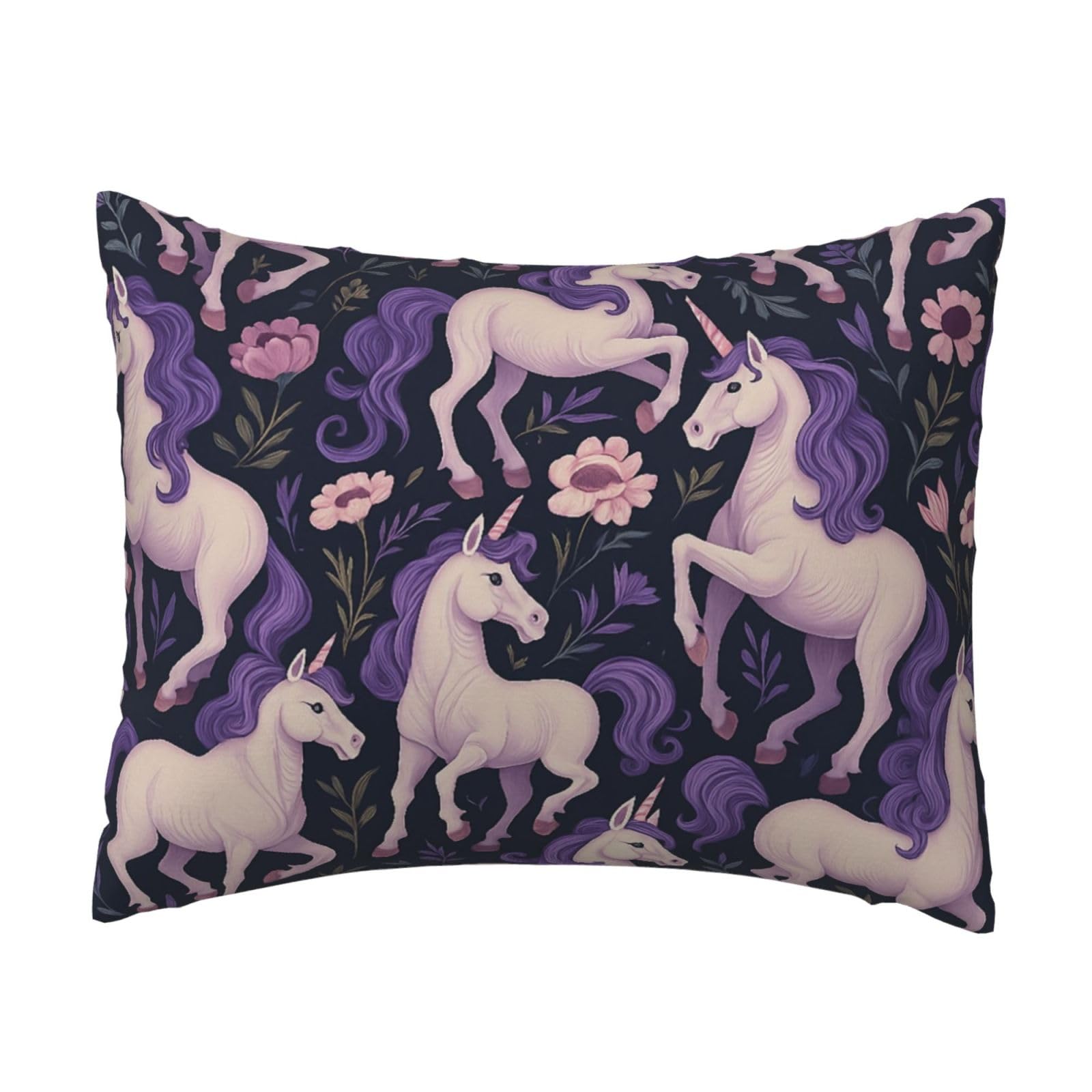 Fantasy Purple Unicorn and Plant Pillowcase Soft Plush with Zipper Decorative Pillowcovers 16x20 in