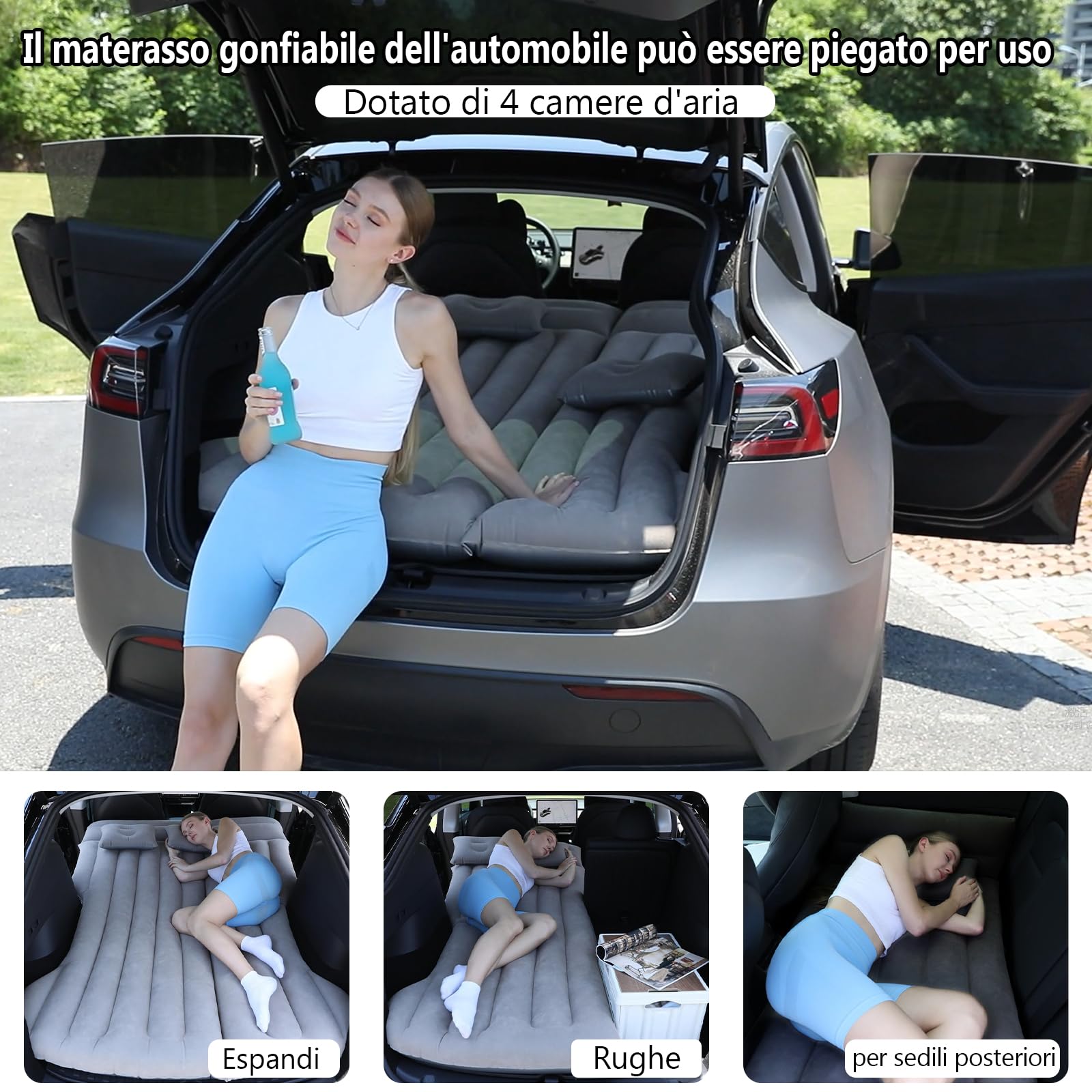 Rainpal SUV Materasso Gonfiabile per Auto, per Viaggi, Campeggio, Attività all'Aperto - Ispessito, Comodo e Durevole per Bagagliaio (Grigio)