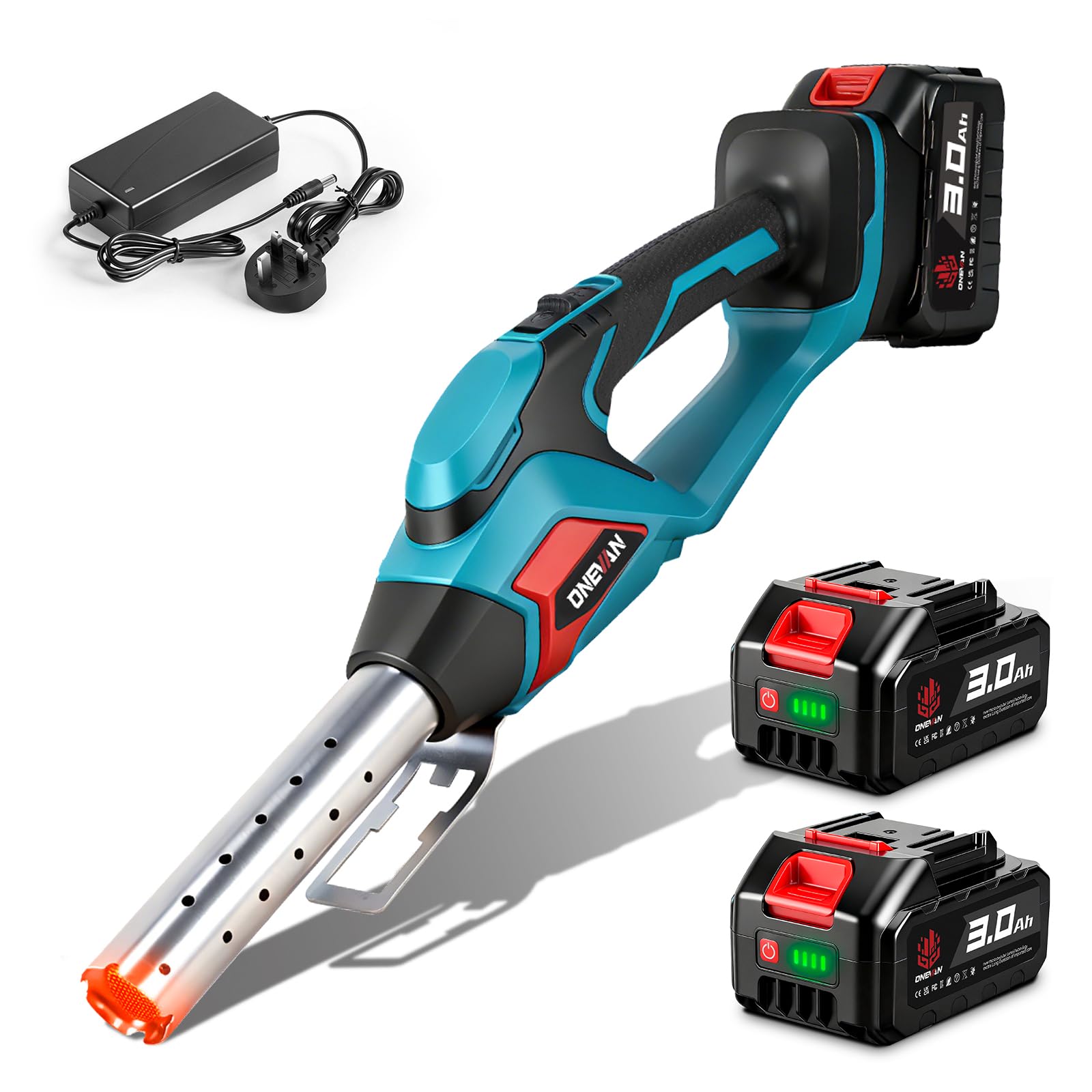 – Electric Charcoal Starter Cordless Charcoal Lighter - 60S Rises to 1472℉ Fire Lighter with Air Blower, Battery Heat Gun, Heated Fire Starte, 2 * 3.0Ah Battery, for Grill, BBQ, Wood Burning Fireplaces