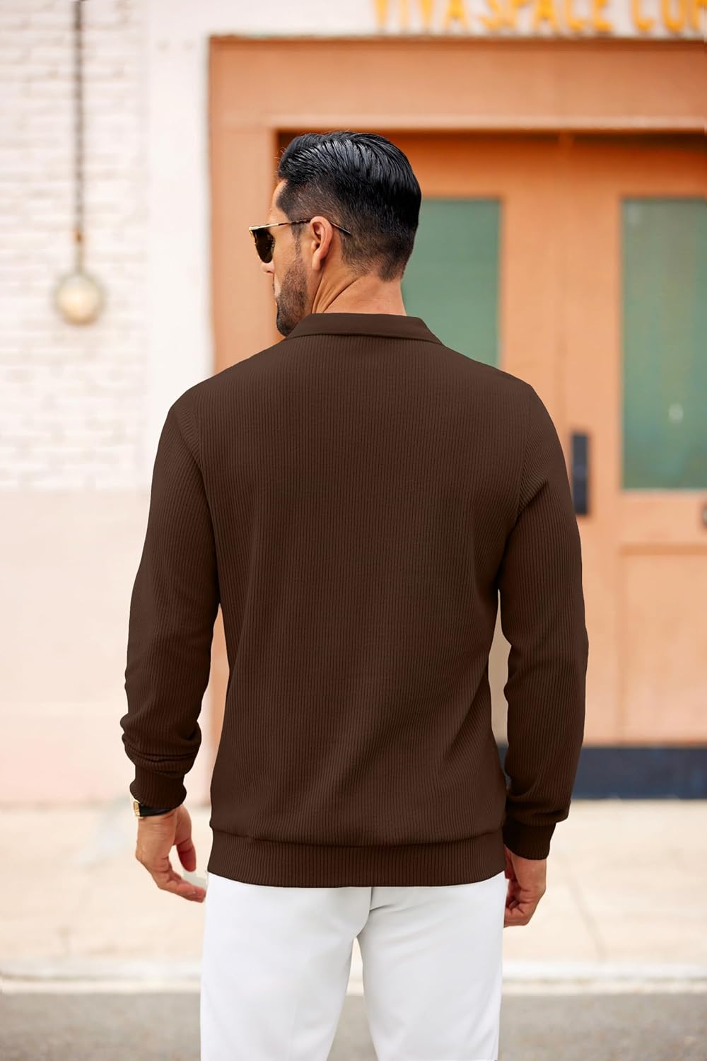 COOFANDY Mens Long Sleeve Polo Knit Polo Sweater Collared Pullover Casual Golf Polo Sweater - Image 4