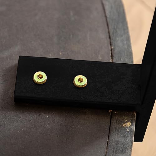 Miniatura 8 de Mesa de centro redonda de empalme retro moderna de 31.29 pulgadas, mesa de madera de abeto con base de patas cruzadas negras