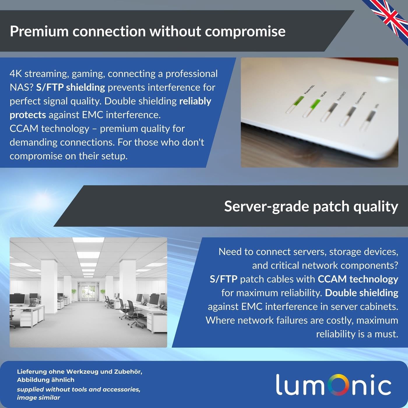Lumonic LAN Câble de réseau 100m | LAN Câble CAT6 S/FTP | Câble Patch 4x 2x AWG26/7 (échoué) | 250MHz 10 Gbit/s Ethernet