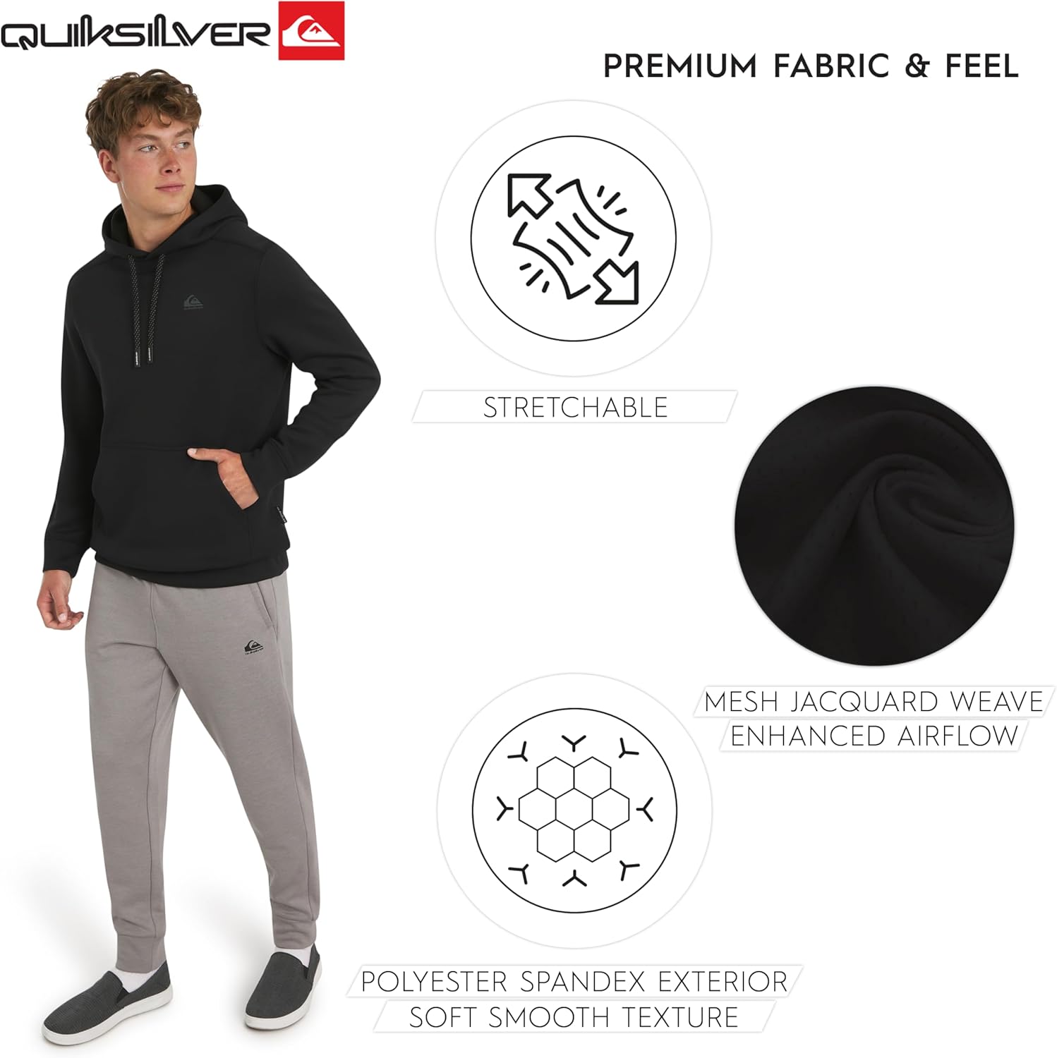 Quiksilver Men's Regular Fit Active Performance Heavyweight Jacquard Mesh and Polar Fleece Pullover Hoodie (S-XL) - Image 5