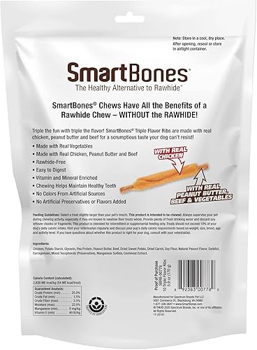 Miniatura 2 de SmartBones Sin colorantes artificiales ni conservantes masticables de costilla y alas, dale a tu perro un divertido masticable de triple sabor, 10