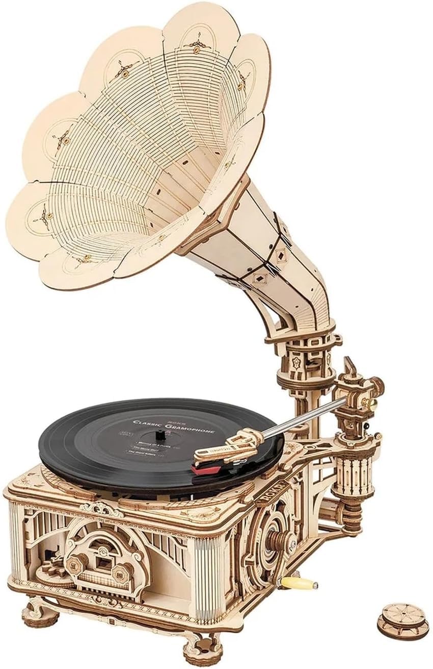 Rokr Wooden Mechanical 3D Puzzle Crank Gramophone