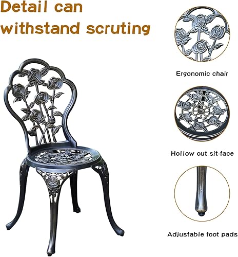 Miniatura 5 de JARDIN DE CENTENNIAL Juego de mesa de bistró de patio de aluminio fundido resistente al óxido con agujero para sombrilla para patio trasero (cobre