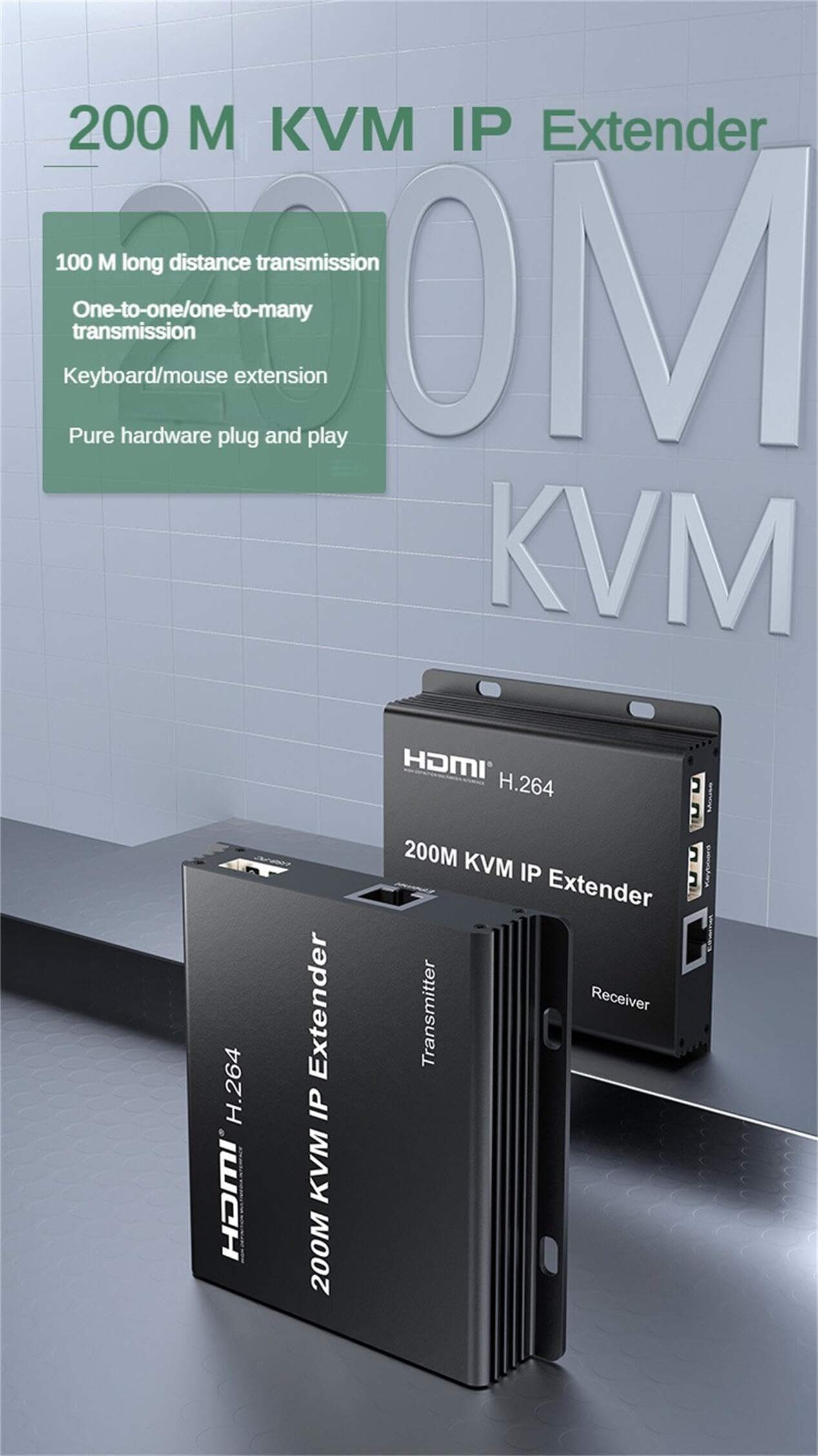 200M KVM IP Extender, One Pair of Multi-Switches