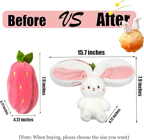 Miniatura 6 de YOUBLEK Peluche de conejo, muñeca reversible de zanahoria, conejito de fresa con cremallera, lindo conejo suave, decoración de almohada para niños y