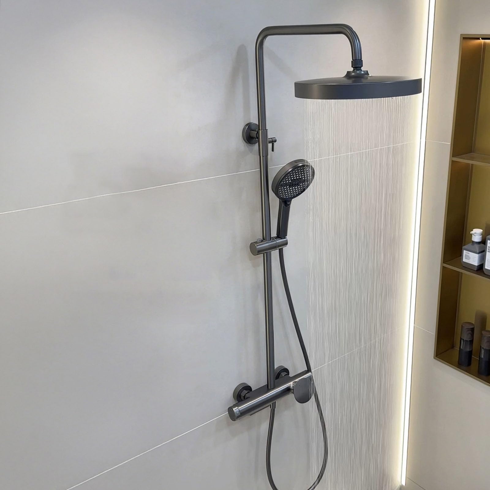 Colonna Doccia con Cascata Attacco G1/2 3 Funzioni Grigio Canna di Fucile